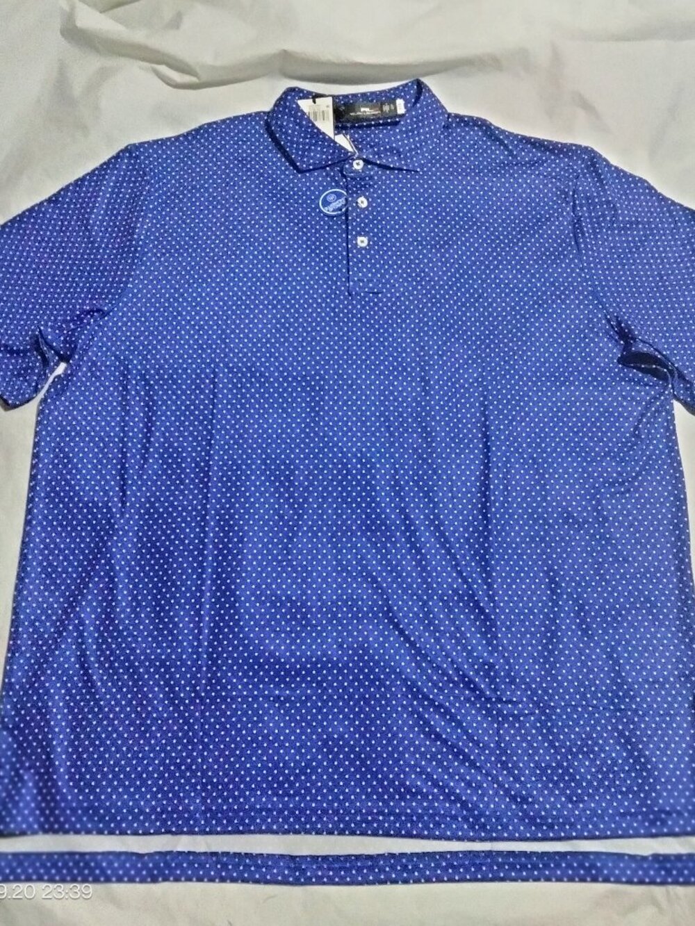 RLX Ralph Lauren Mens XL Blue White Polka Dot Performance Golf Polo Shirt